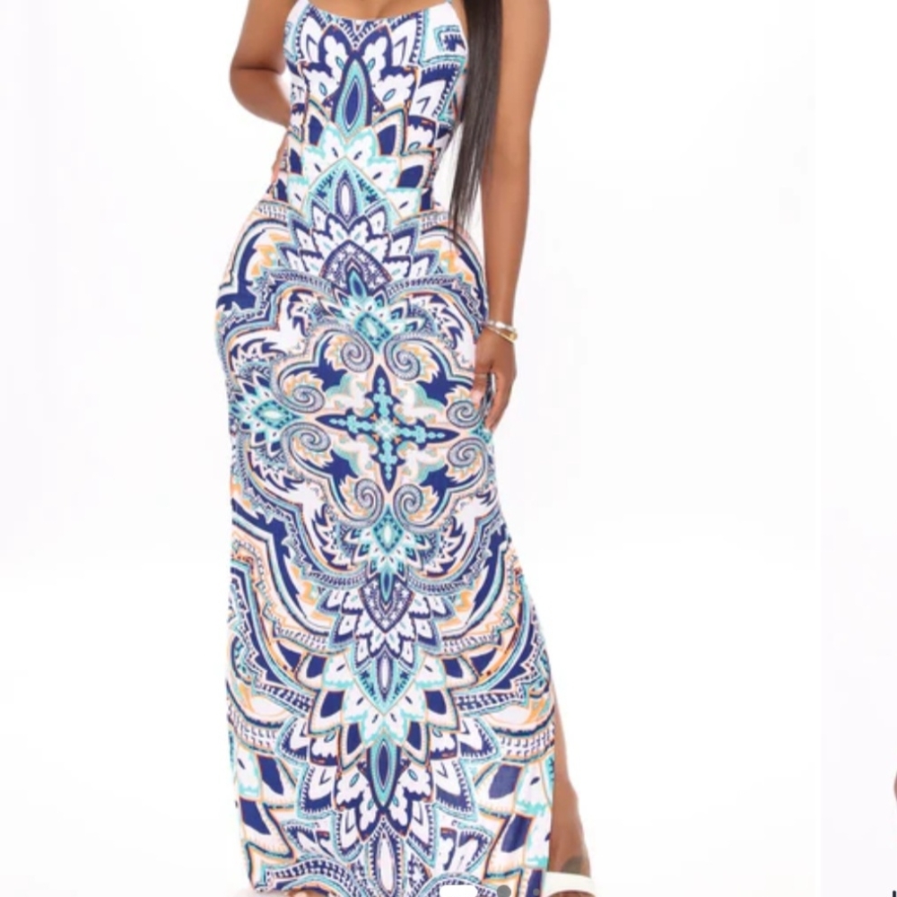 Blue Patterned Maxi Dress